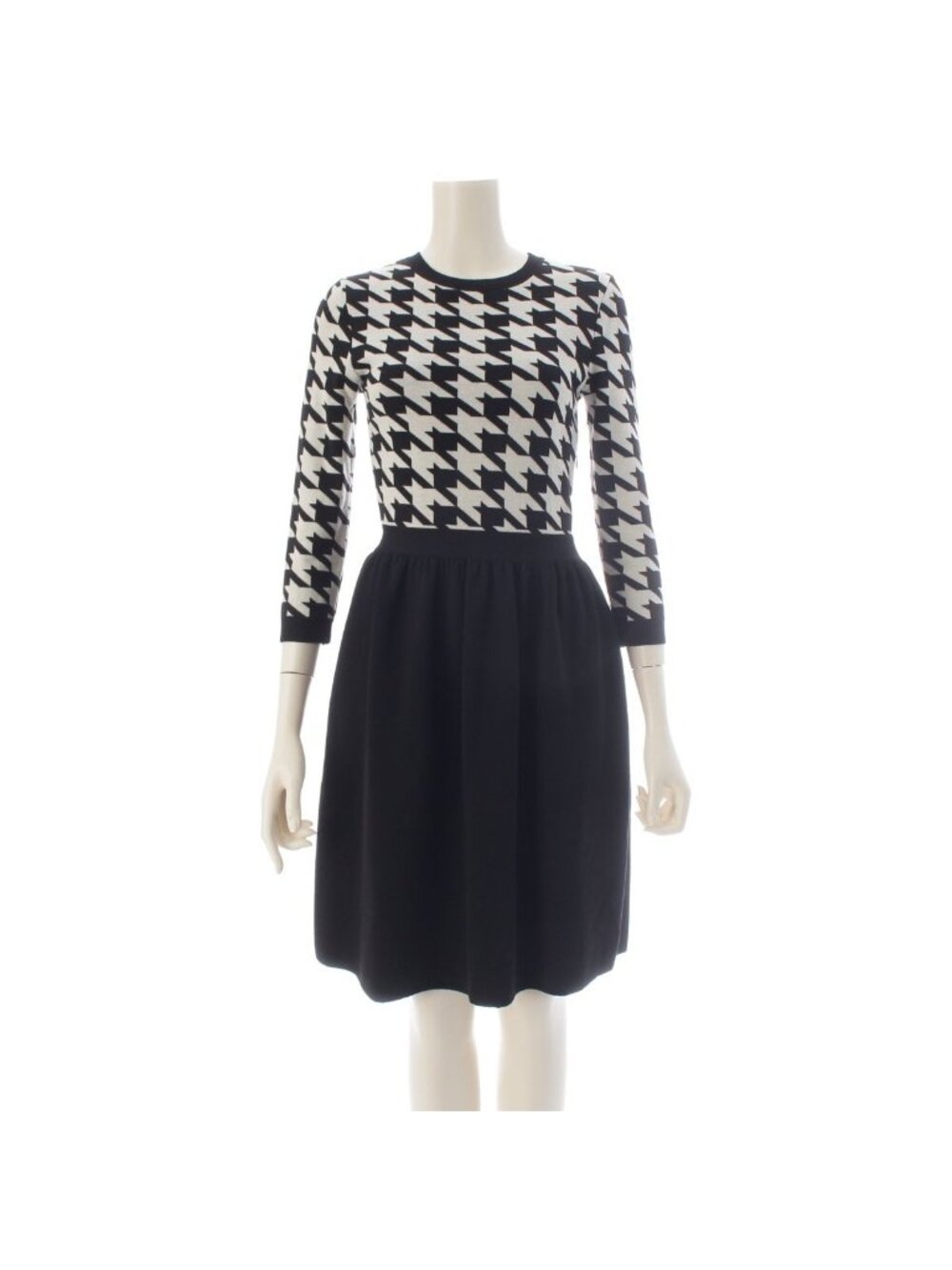 Dior Hiver Raf Simons Era Houndstooth Crew Neck Knit Dress Evening White Black